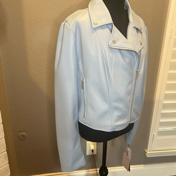 Motto Jacket Vegan Leather Powder Blue Size XL - Picture 6 of 10